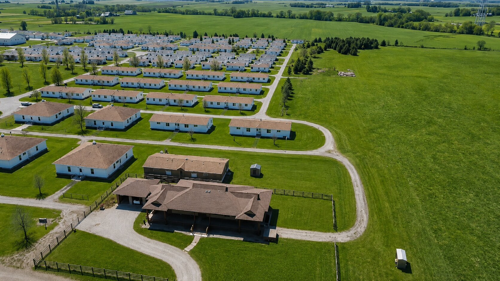 Aerial view of the Vedic Village campus in Maharishi Vedic City